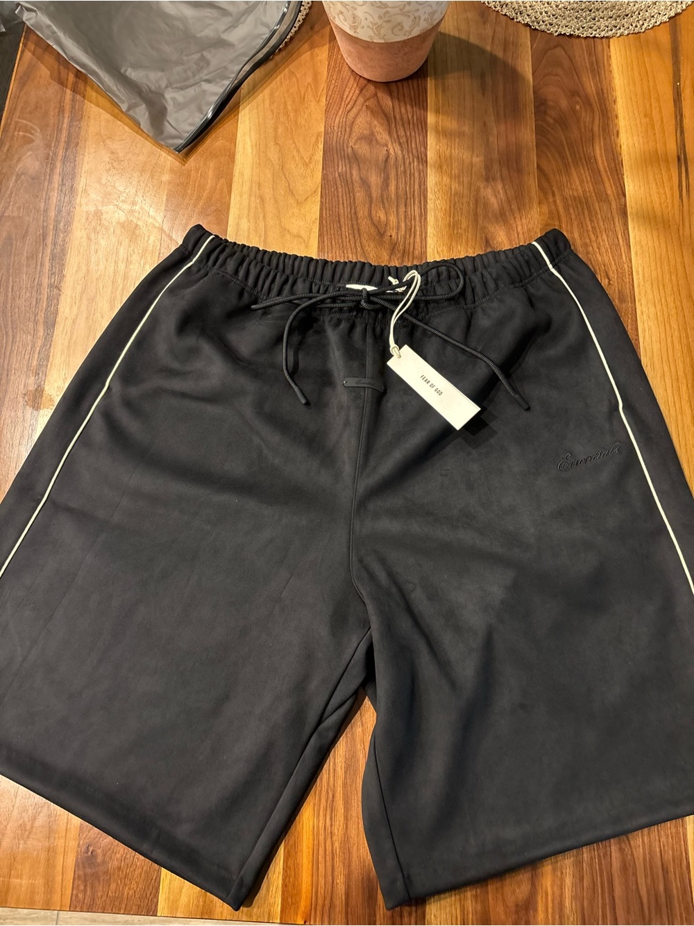 Essentials Men's Black Athletic Shorts with White Piping